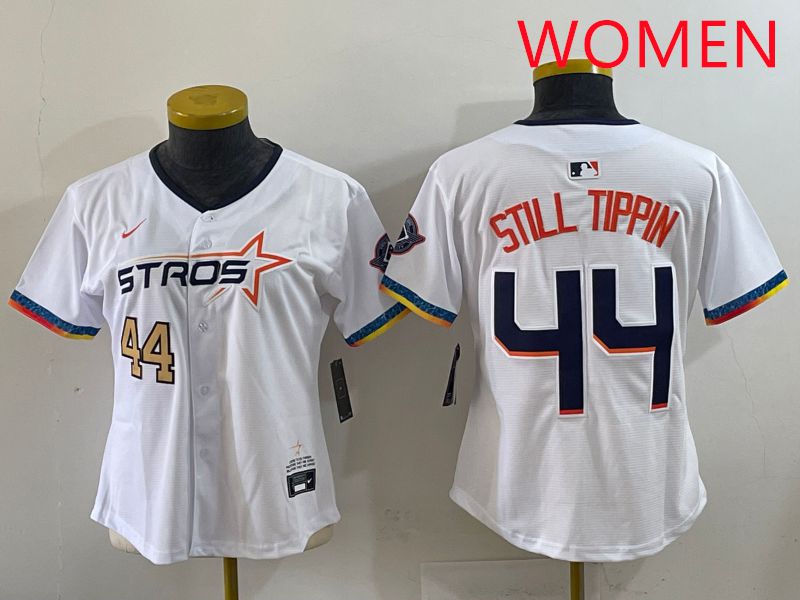 Women Houston Astros #44 Still Tippin White Four generations Joint Name 2025 Nike MLB Jersey style 3